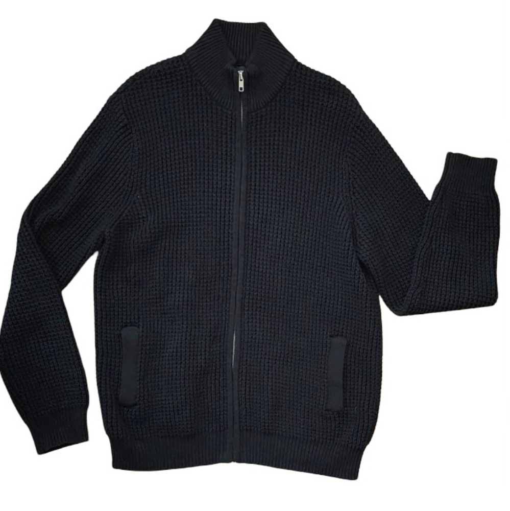 Piombo‎ OVS Men's Large Waffle Knit Full Zip Italian Grandpa Cardigan Navy Blue